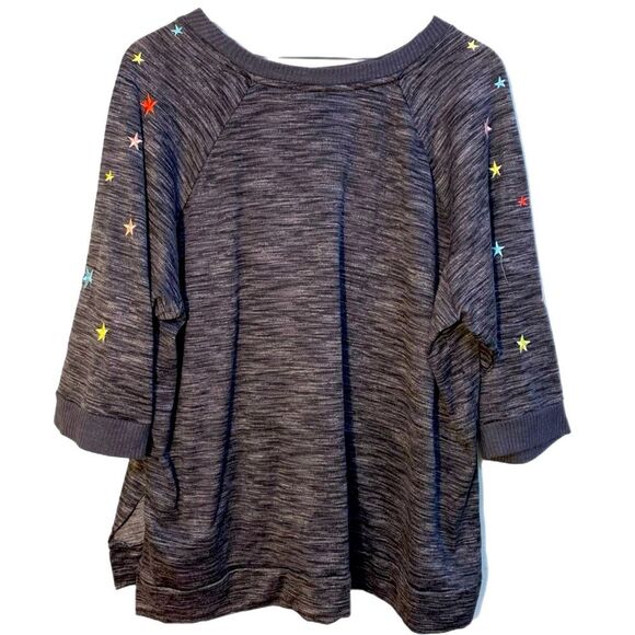 SECRET TREASURES Top Women’s 2X Gray Embroidered Multi Colored Stars 3/4 Sleeves - Picture 1 of 15